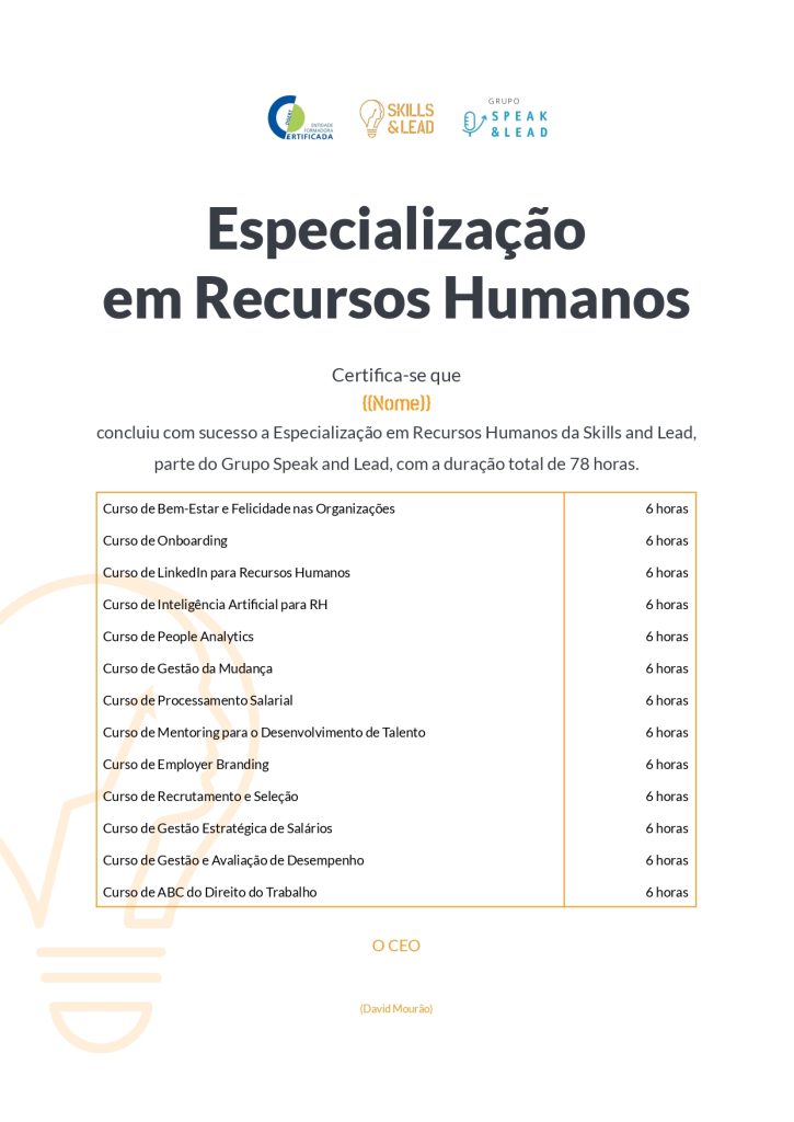 Template para Certificado Especialização em Recursos Humanos